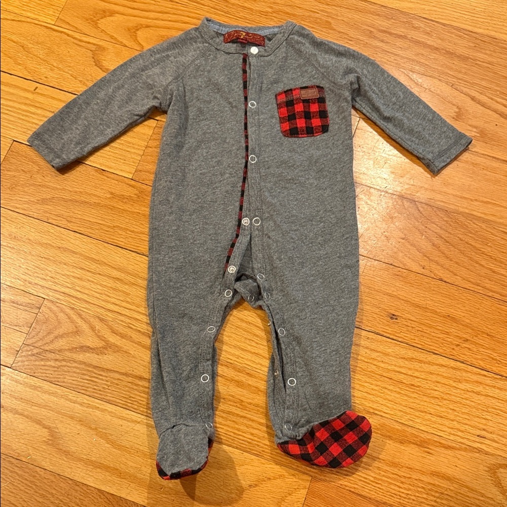 7 For All Mankind Gray and Red Kids Footie
